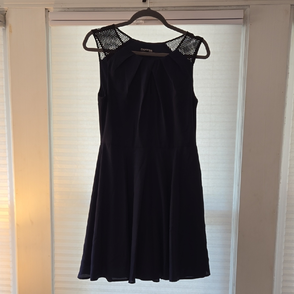 Express Dark Blue Mesh Detail Mini Dress
